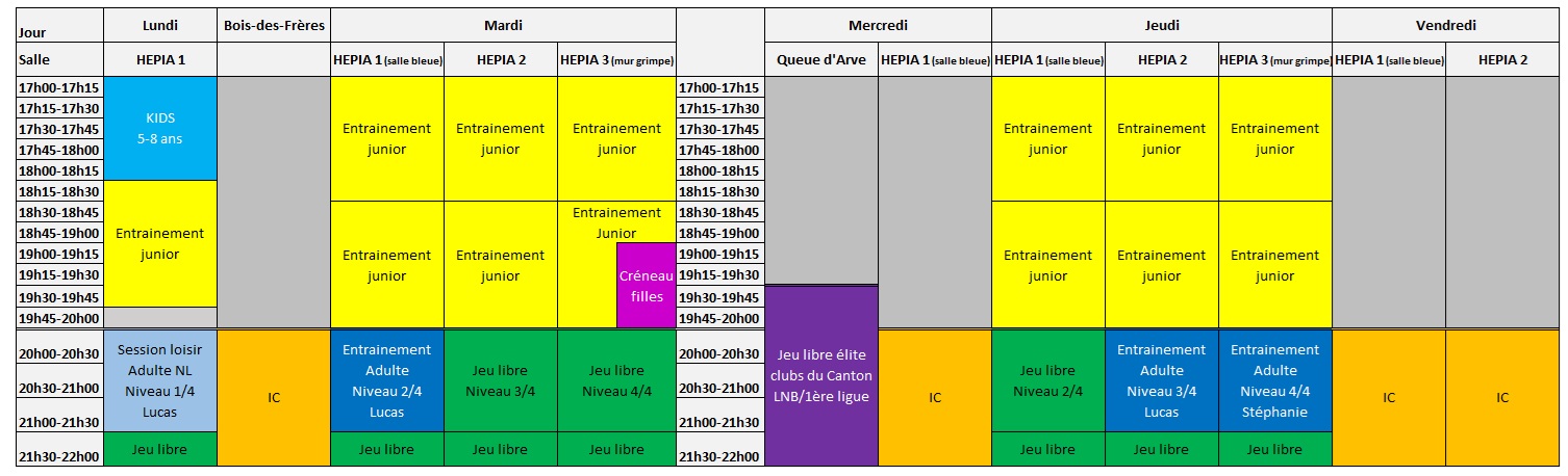 Planning des entraînements et créneaux BC Rousseau 2025–2026